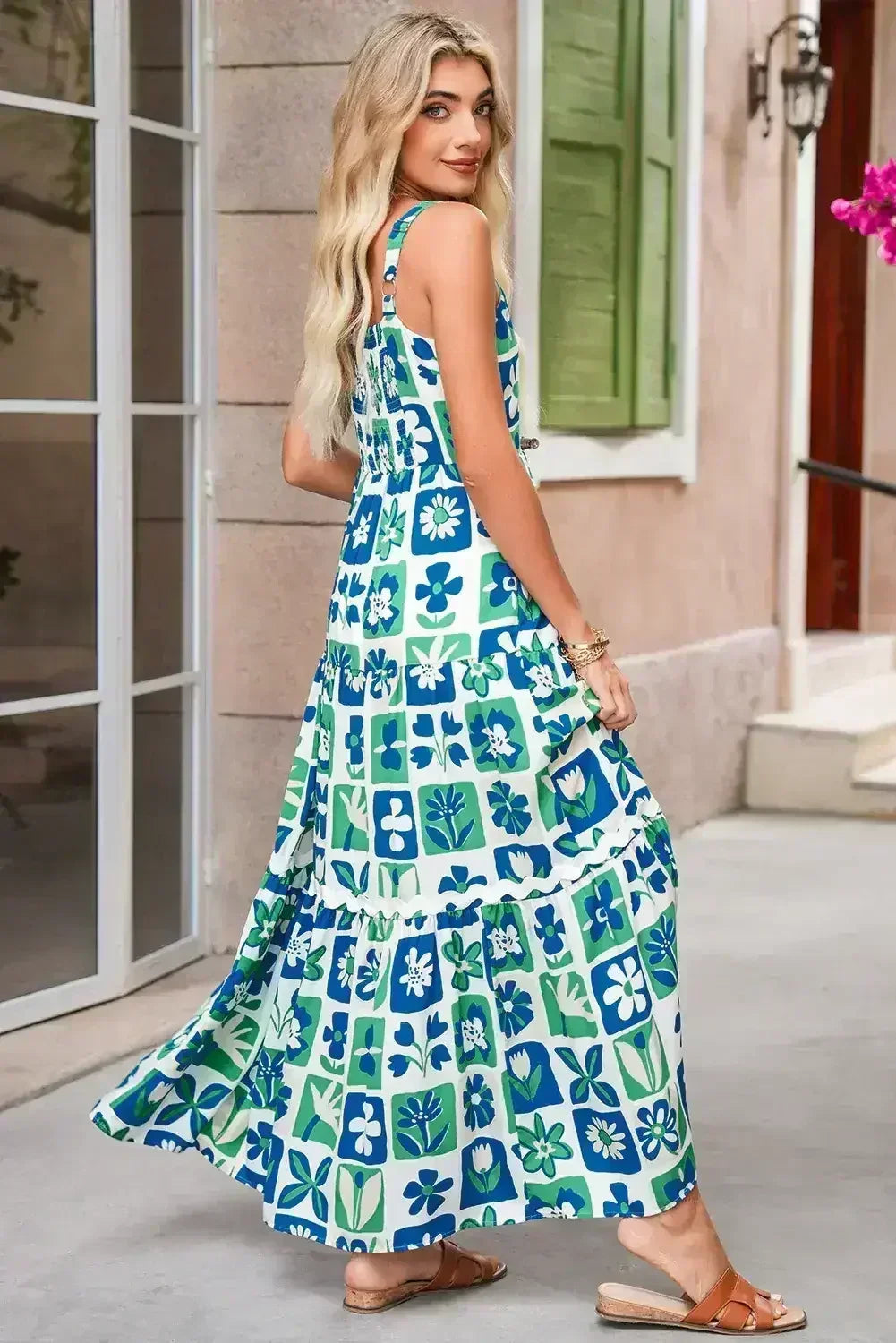 Multicolour Boho Floral Checkered Maxi Dress