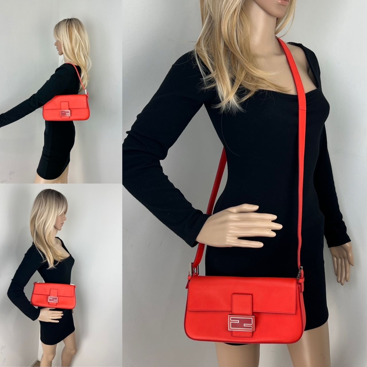 Fendi Vitello Baguette Papavero Shoulder Crossbody Hand Bag