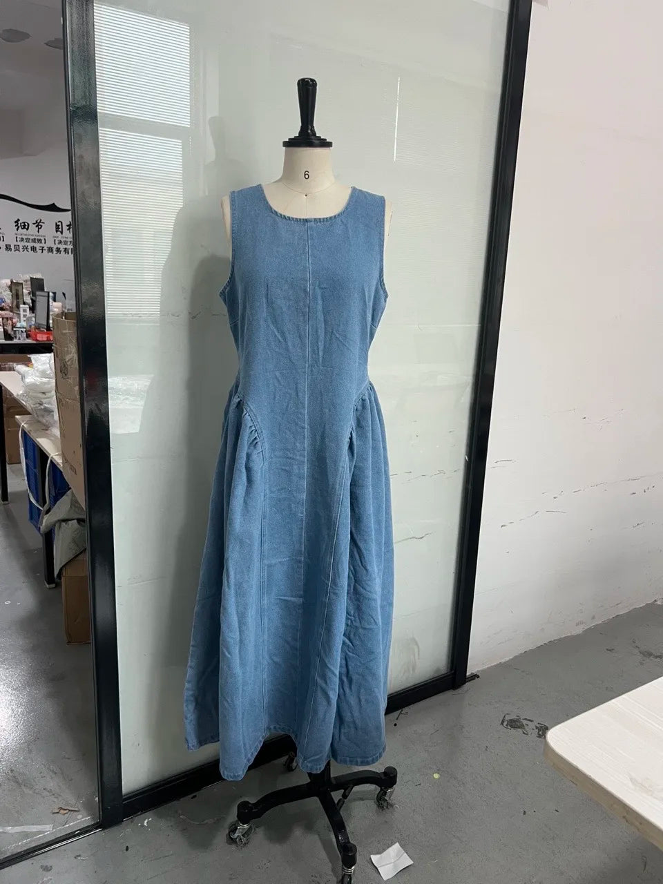 Casual Round Neck Lace Up Backless Denim Dress Sleeveless High Waist Loose Zipper Robe Summer High Street Sexy Solid Clothing