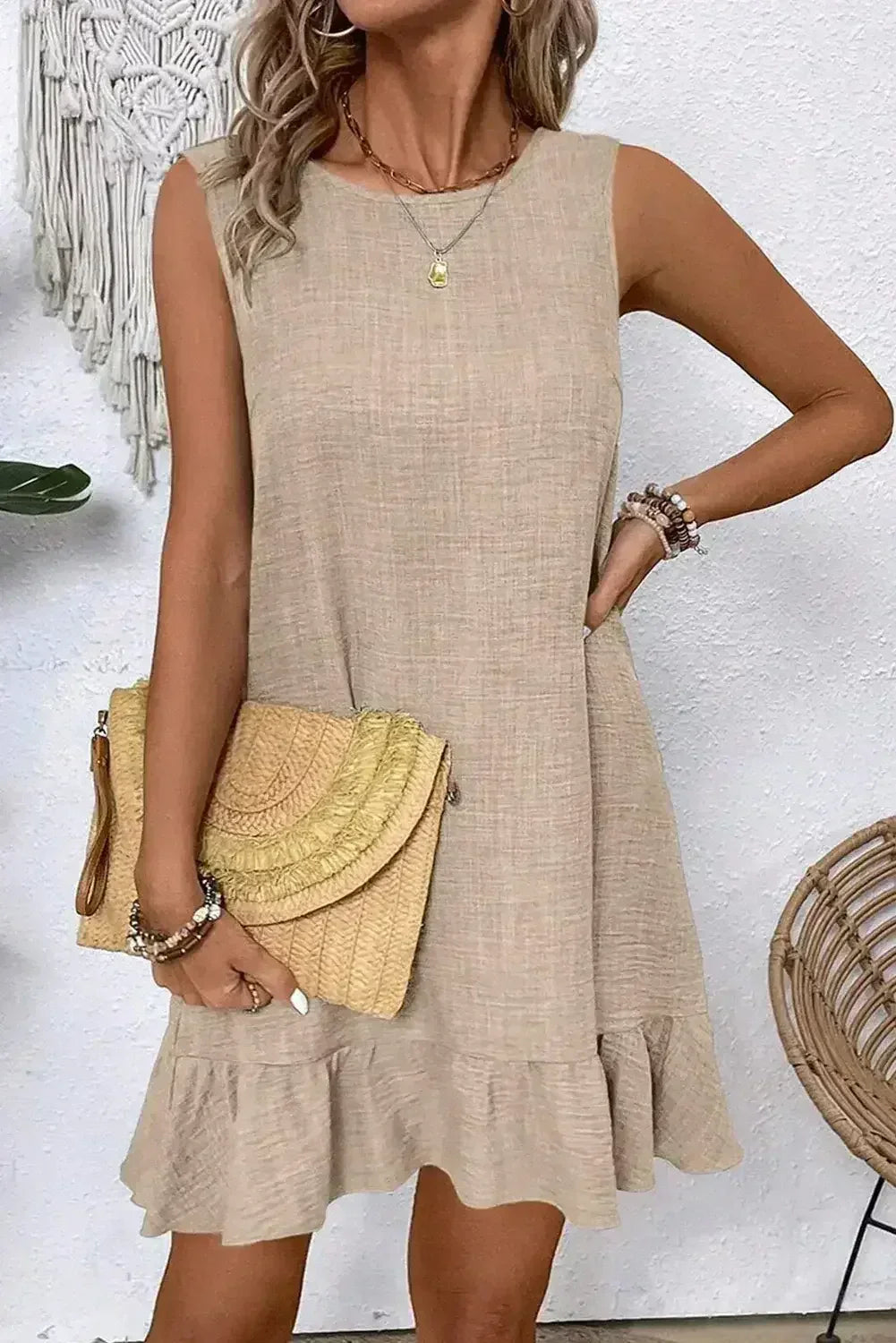 Ashleigh Blue Sleeveless Knot Backless Ruffle Hem Mini Dress