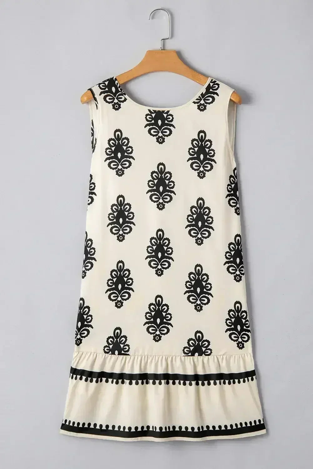 Beige Geometric Printed Sleeveless Hollowed Bowknot Back Mini Dress