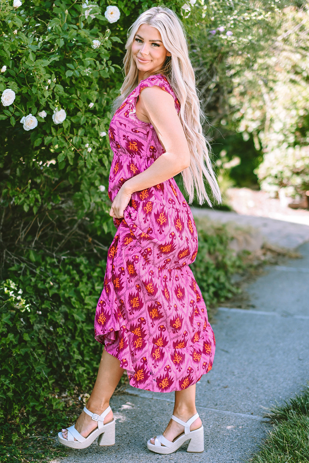 Adalee Retro Ruffled Sleeve Maxi Dress