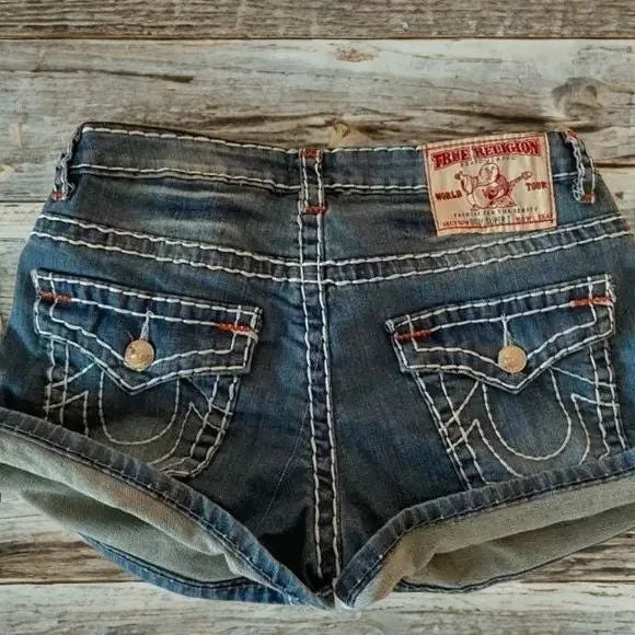 Women's retro Summer casual Buddha statue denim shorts Y2K sexy hot pants high waisted pocket embroidered street mini shorts