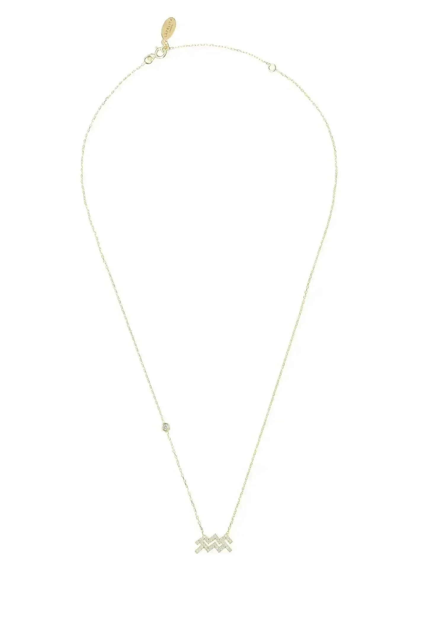 Aquarius Zodiac Necklace - 22K Gold Plated Sterling Silver Pendant | Femstylo