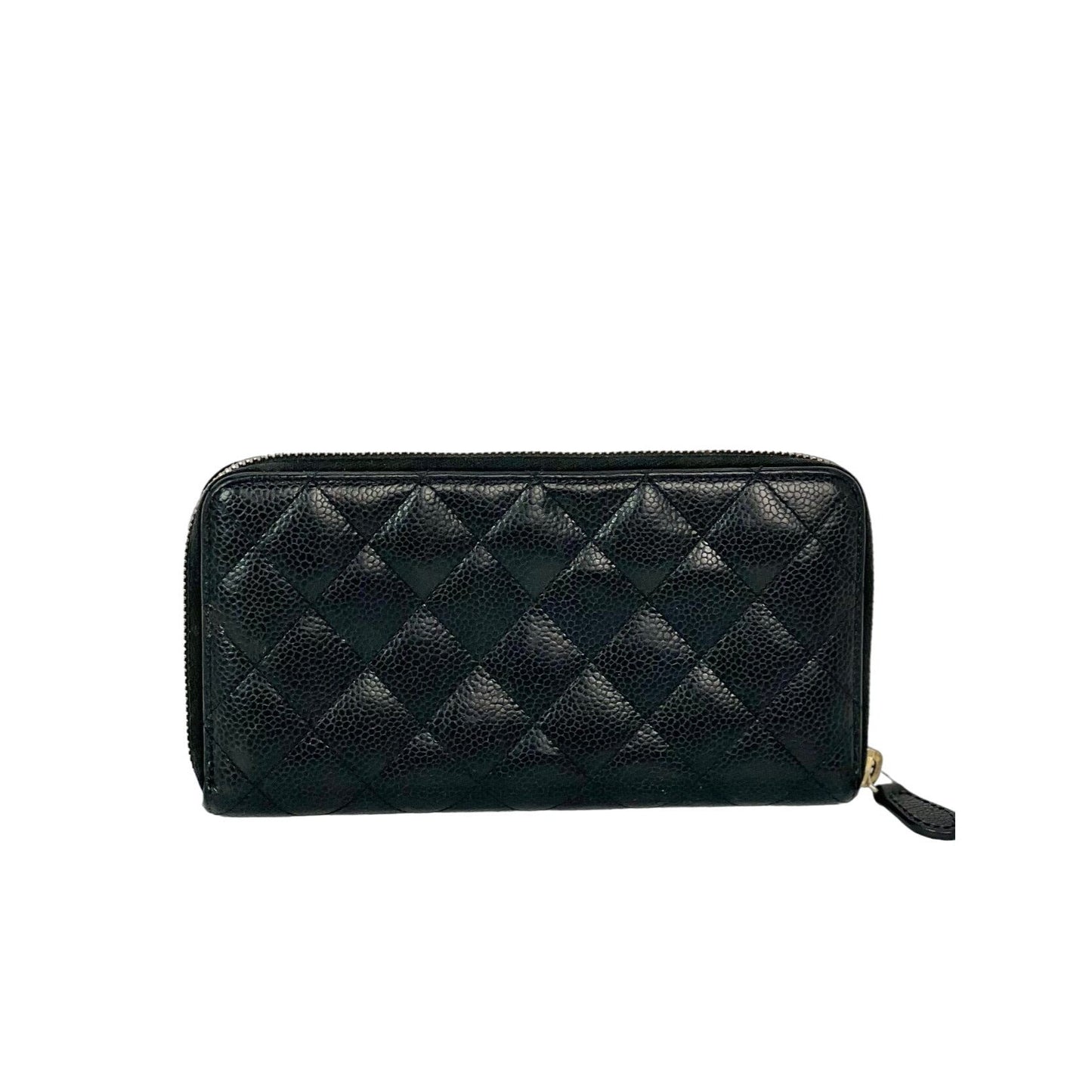 Chanel Caviar Quilted Large Gusset  Zip Around Black Wallet