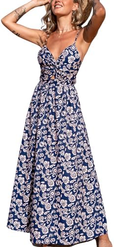 Sundresses - CUPSHE Women's Maxi Dress Floral Print Twisted V Neck Sleeveless Long Dress Summer Casual Dress