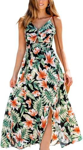 Sundresses - CUPSHE Women's Maxi Dress Floral Print Twisted V Neck Sleeveless Long Dress Summer Casual Dress
