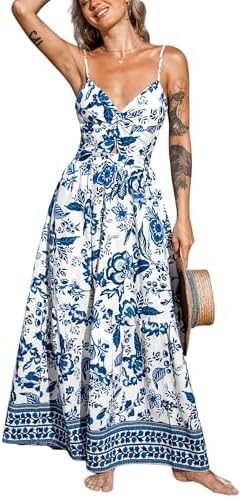 Sundresses - CUPSHE Women's Maxi Dress Floral Print Twisted V Neck Sleeveless Long Dress Summer Casual Dress