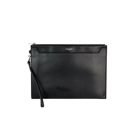 Pochette pour iPad en cuir lisse noir Saint Laurent