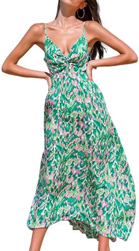 Sundresses - CUPSHE Women's Maxi Dress Floral Print Twisted V Neck Sleeveless Long Dress Summer Casual Dress