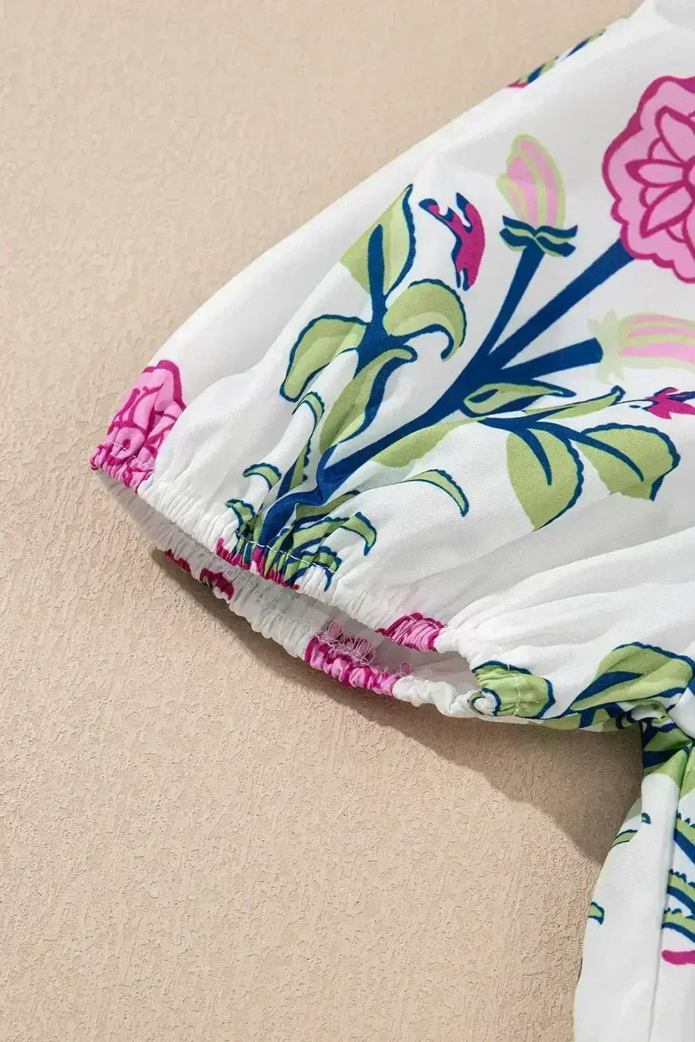 Blue Floral Ruffle Hem Pop of Color Neckline Dress