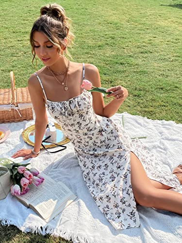 Sundresses - Floerns Women's Summer Split Thigh Spaghetti Strap Cami Midi Floral Dress