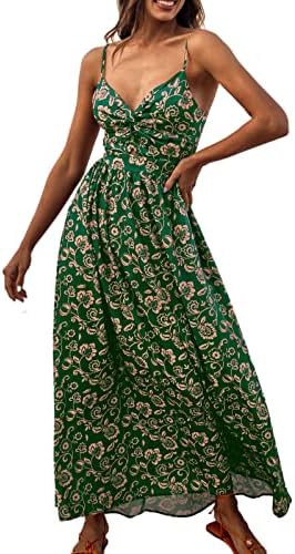 Sundresses - CUPSHE Women's Maxi Dress Floral Print Twisted V Neck Sleeveless Long Dress Summer Casual Dress