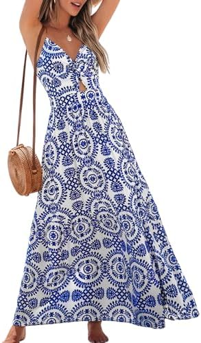 Sundresses - CUPSHE Women's Maxi Dress Floral Print Twisted V Neck Sleeveless Long Dress Summer Casual Dress