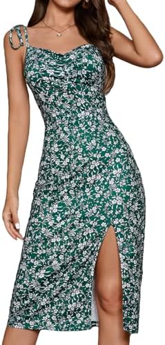 Sundresses - Floerns Women's Summer Split Thigh Spaghetti Strap Cami Midi Floral Dress