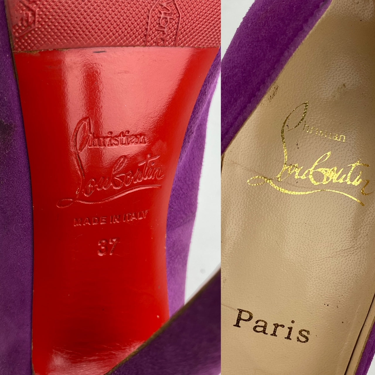 Escarpins à talons Christian Louboutin en daim violet, pointure 37