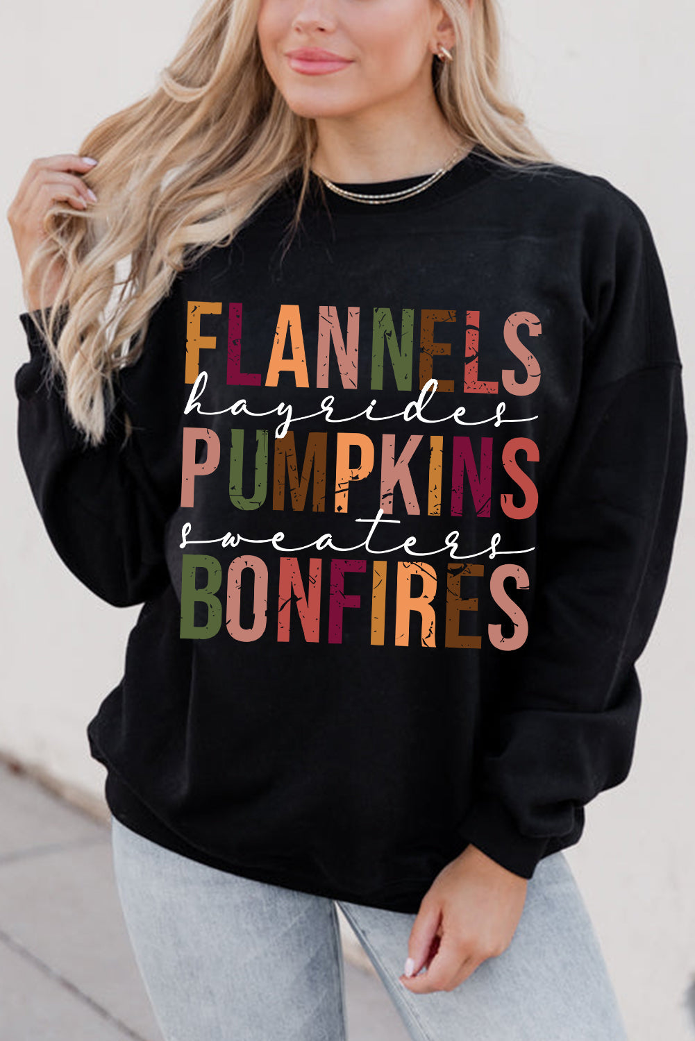 Beige FLANNELS PUMPKINS BONFIRES Graphic Drop Shoulder Sweatshirt