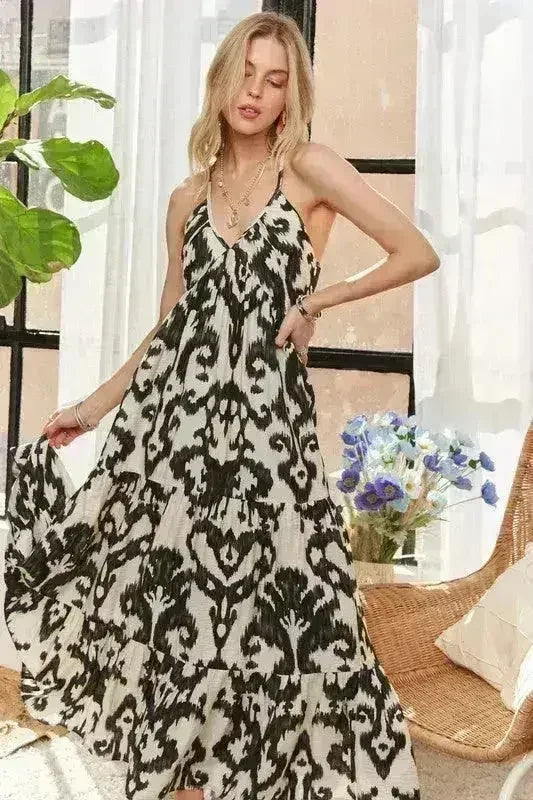 ADORA Crisscross Maxi Dress – Two-Tone V-Neck Evening Gown | Femstylo