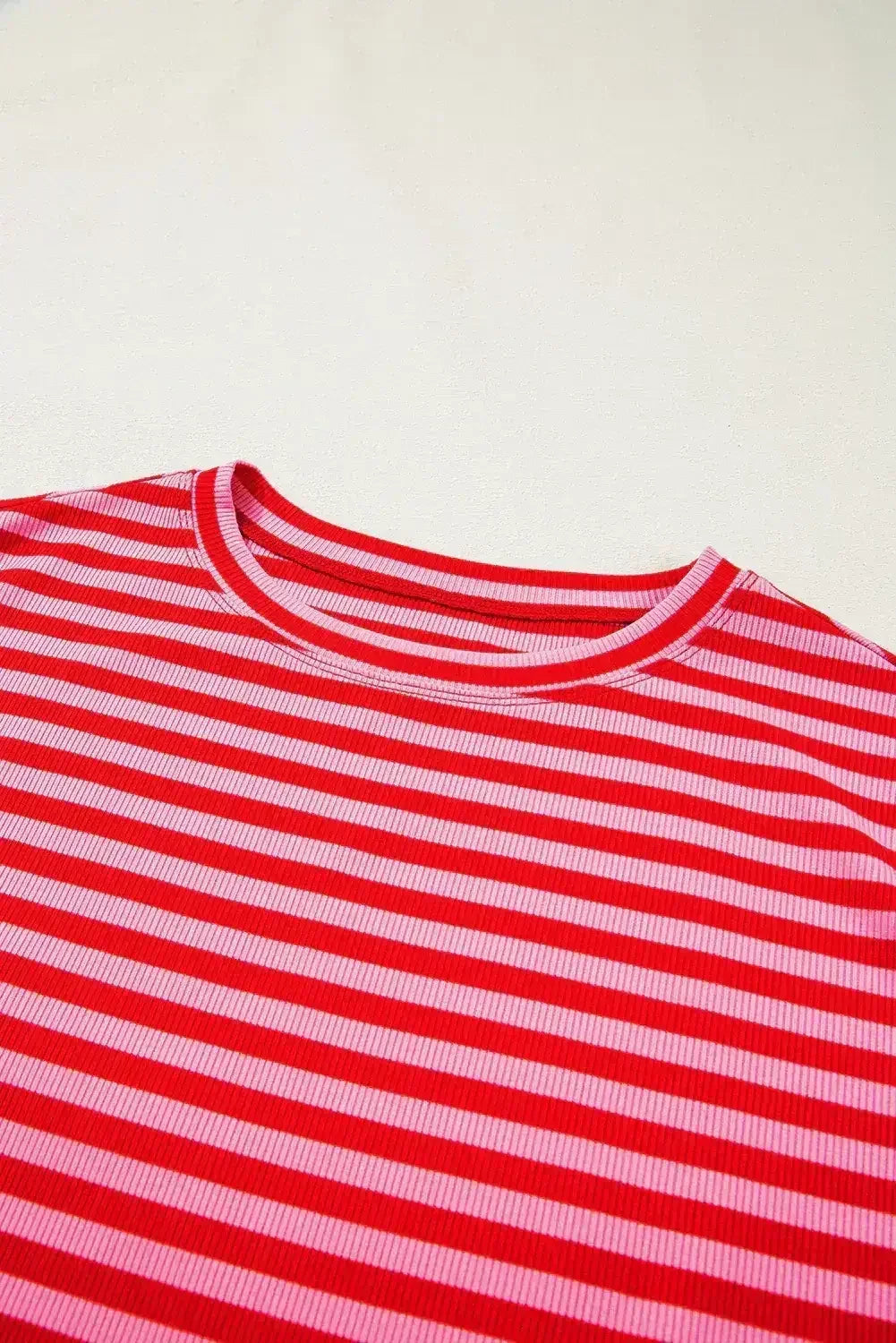 Black Stripe Ribbed Cap Sleeve Round Neck T Shirt