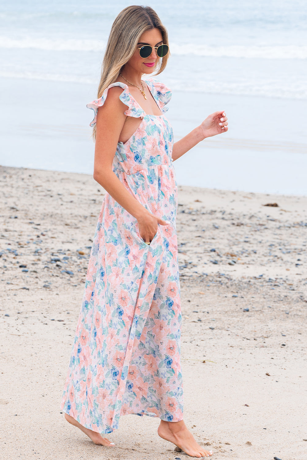 Nataly Floral Square Neck Backless Long Dress