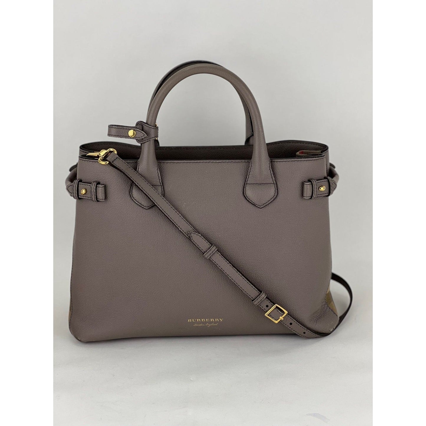 Burberry Banner House Check Leather Canvas Medium Hand Shoulder Bag