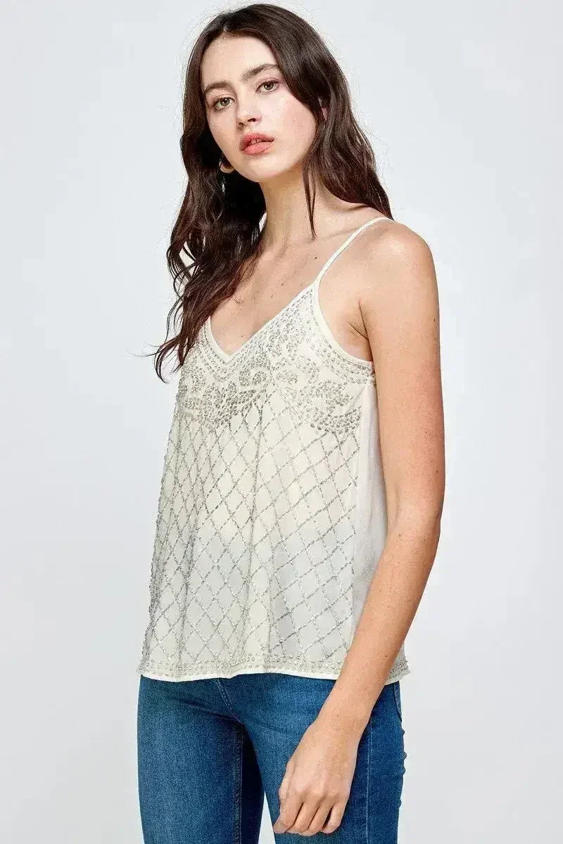 Beaded Spaghetti Strap Camisole - Embellished Cami Top for Women | Femstylo