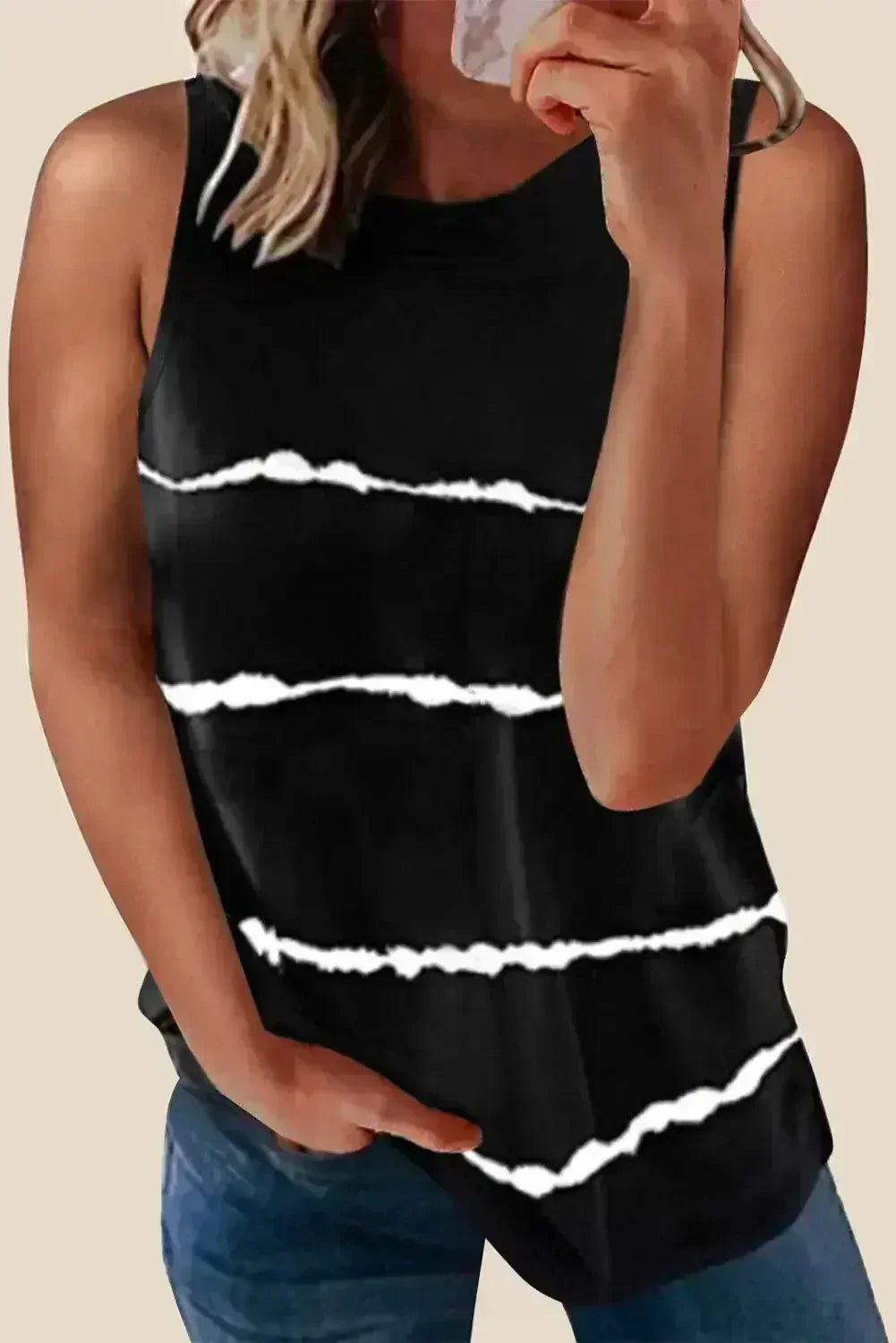 Apricot Allover Leopard Print Round Neck Tank Top