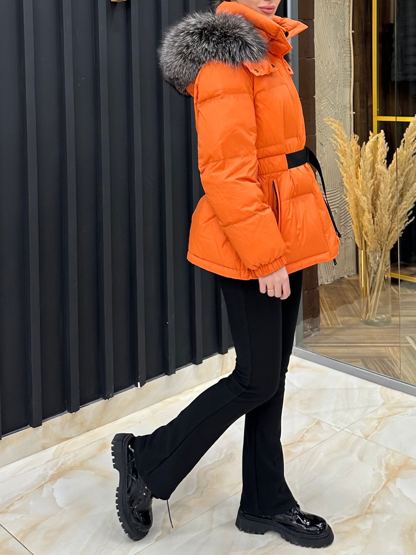 Veste en duvet de renard argenté véritable