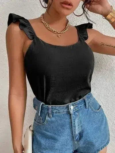 Backless Ruffled Scoop Neck Tank