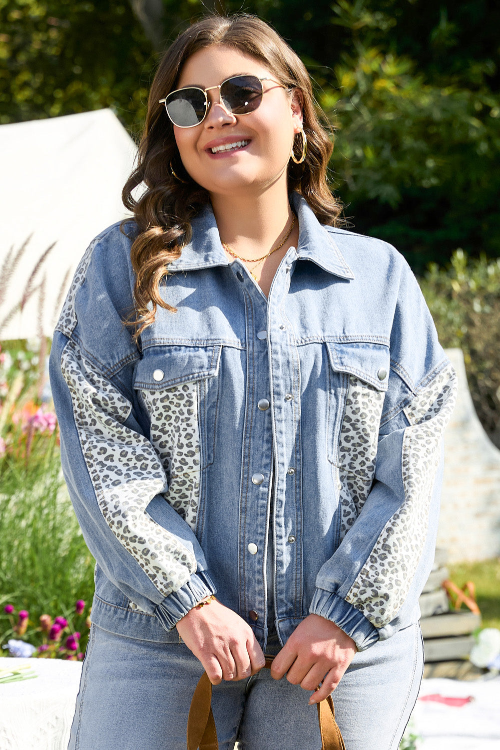 Miriam Plus Size Leopard Patchwork Denim Jacket