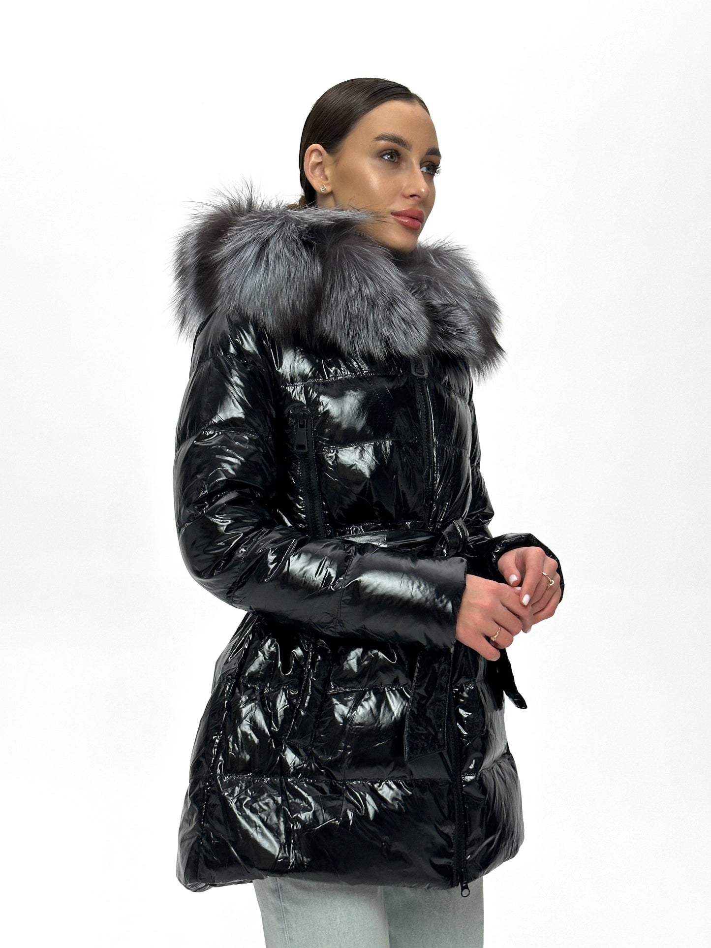 Onyx Genuine Silver Fox Fur Down Parka