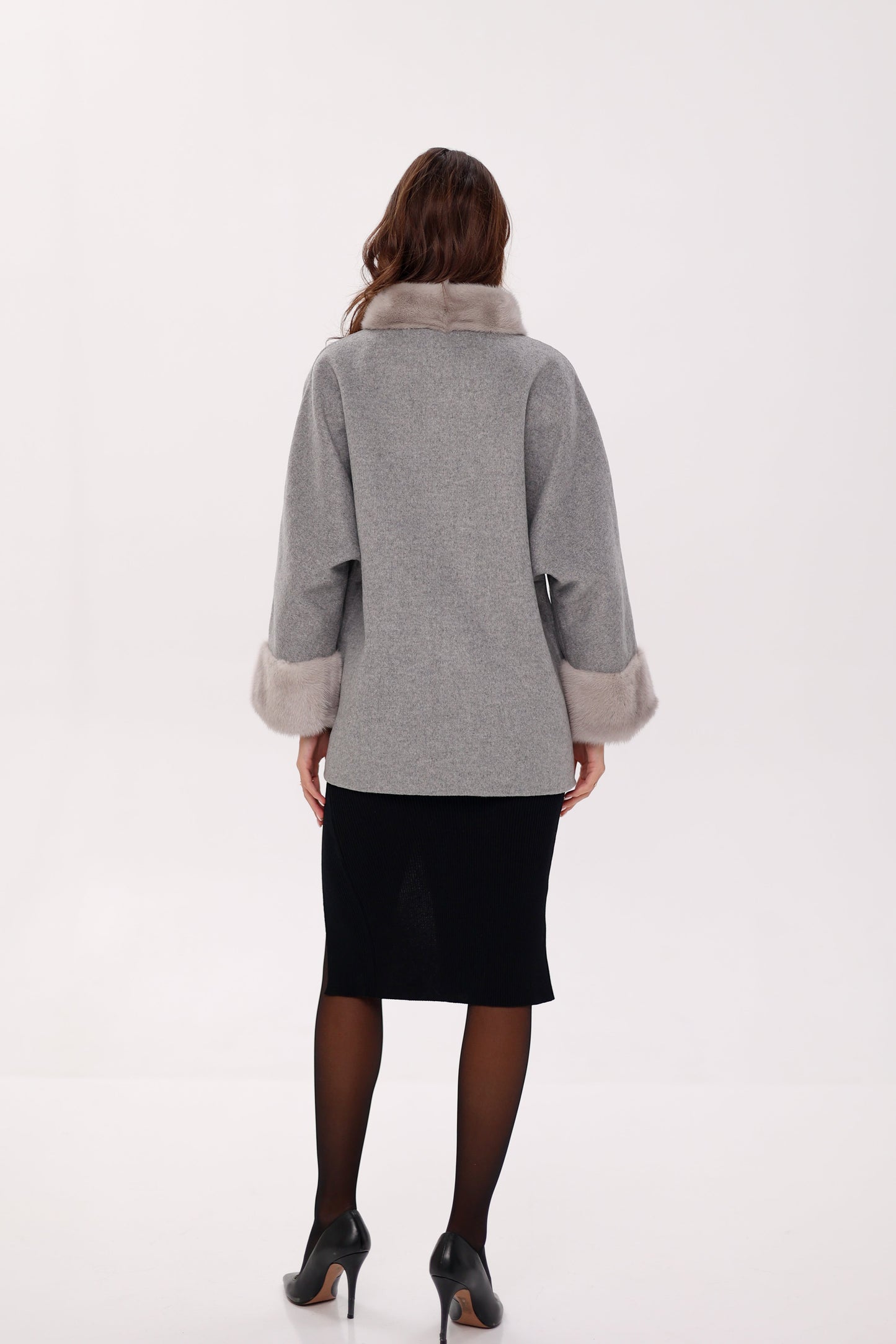 Genuine Mink Fur Virgin Wool Coat