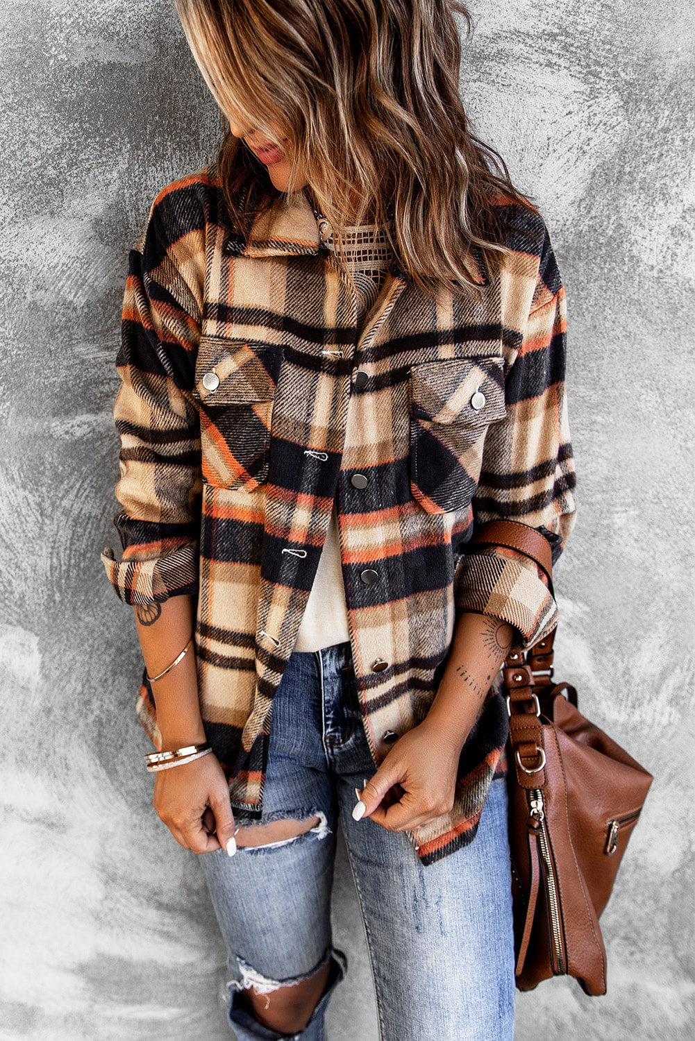Multicolor Plaid Casual Button Up Flannel Shacket Anytime