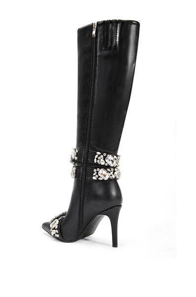 AZALEA WANG – Alonza Black Embellished Stiletto Boot