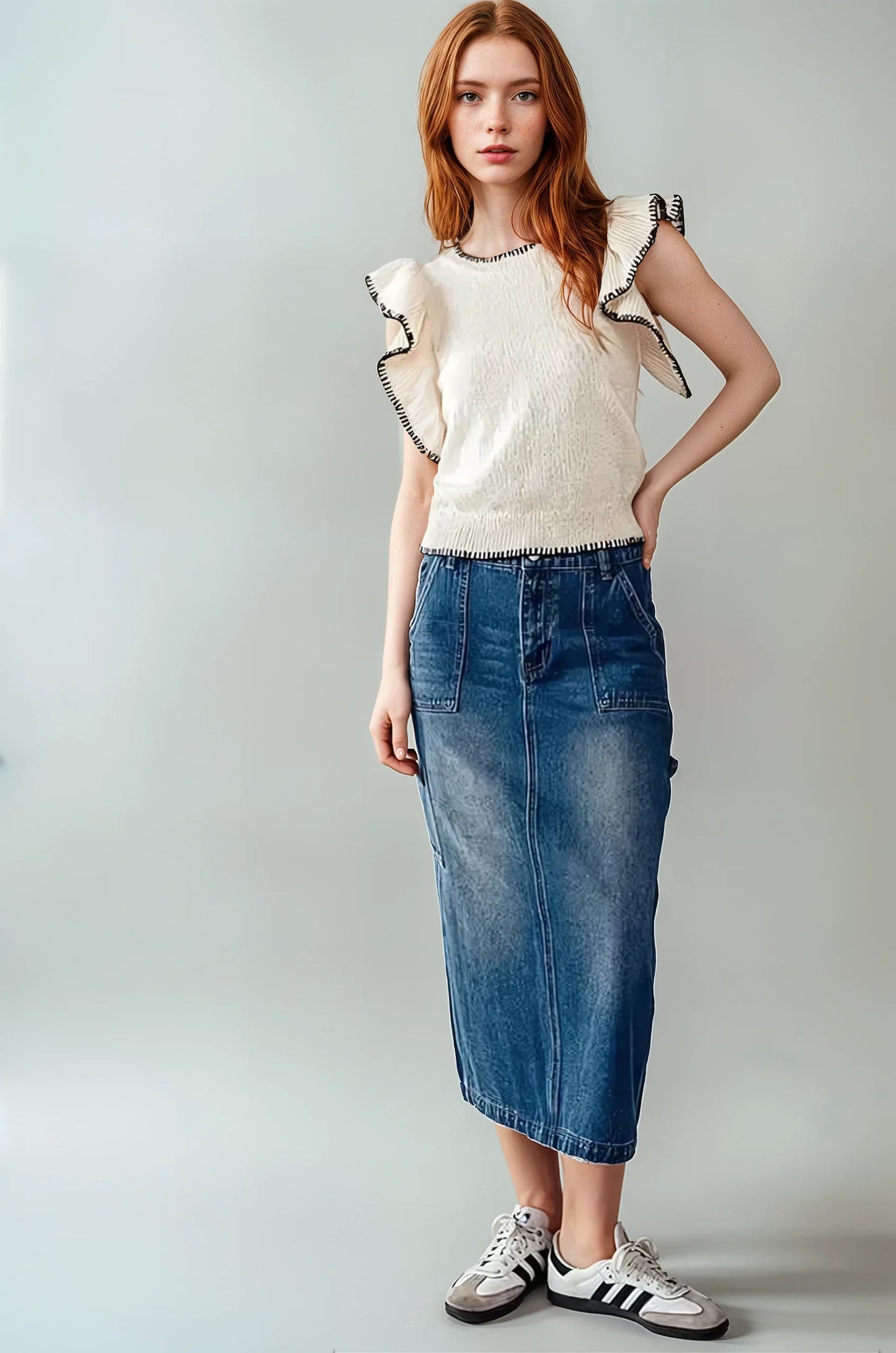 Jupe midi en jean utilitaire chic
