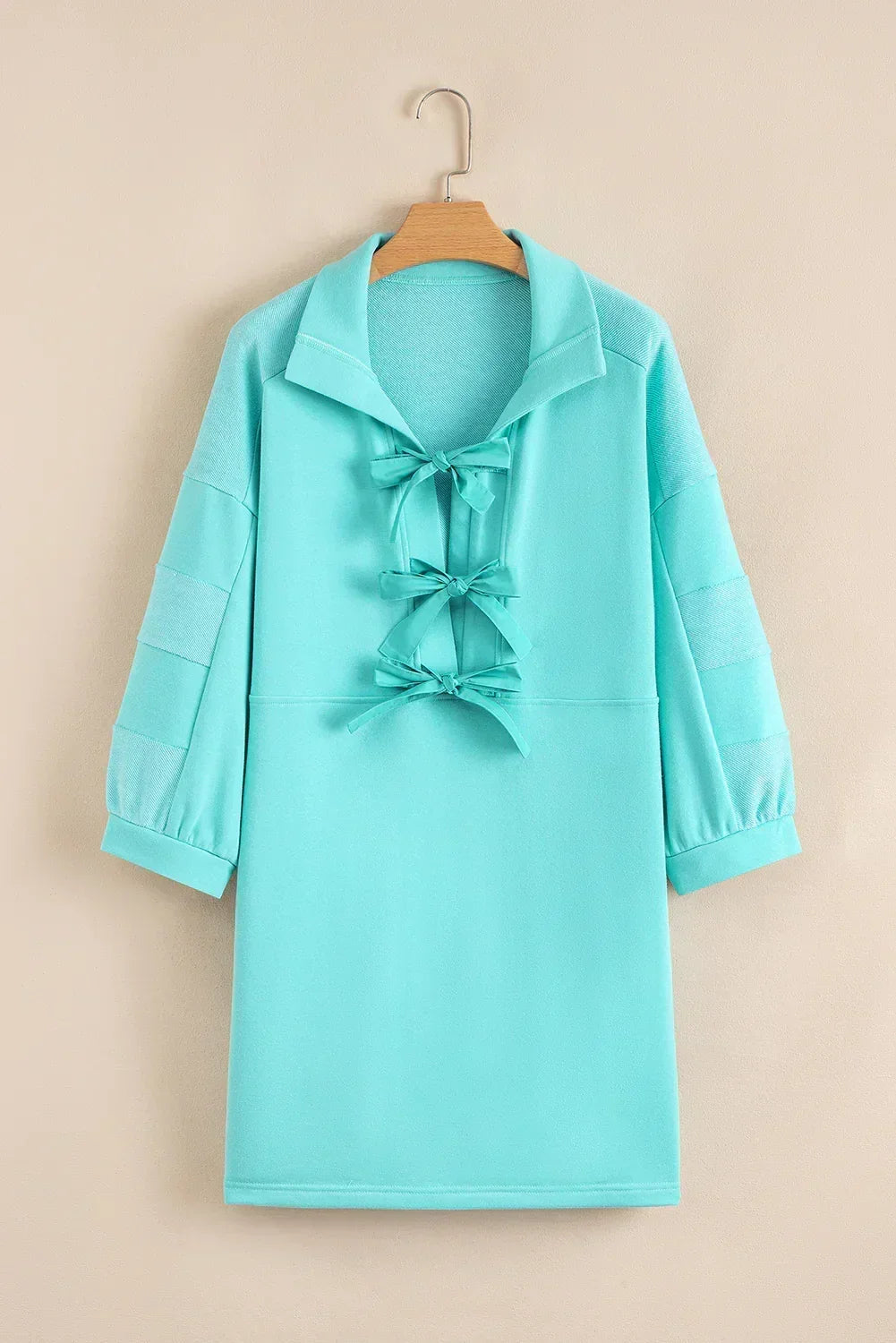 Moonlight Jade Bow Front Patchwork Bracelet Sleeve Mini Dress