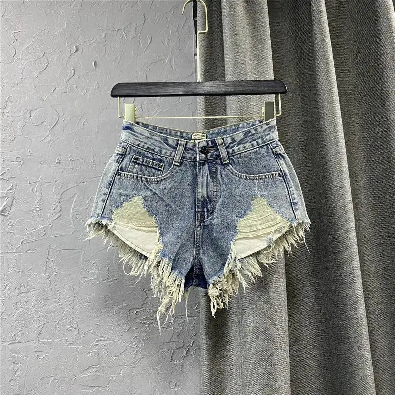 Fashion Korean White Jeans Hole Ripped Low Waist Denim Shorts Women  шорты женский