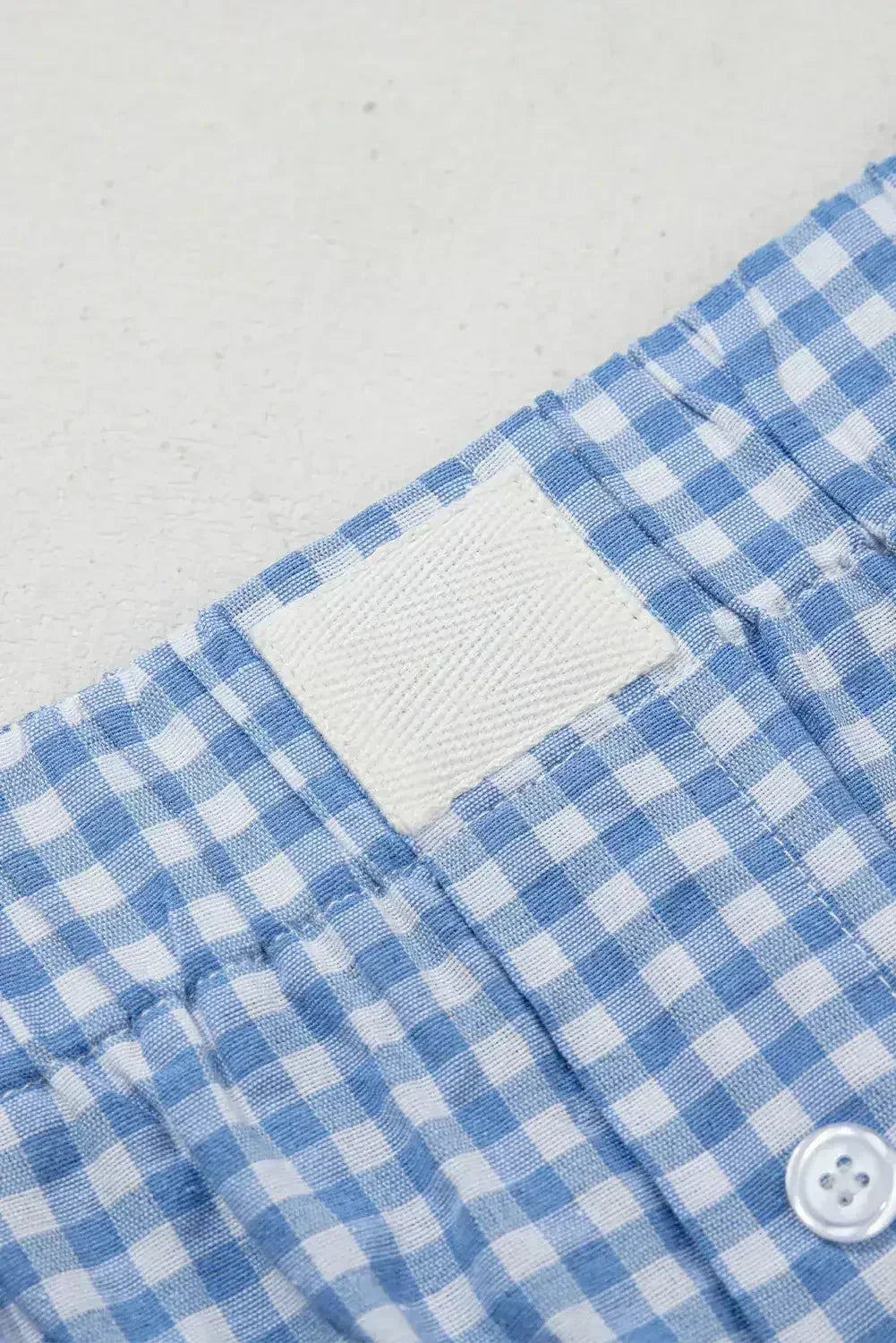 Blue Vintage Gingham Print High Waisted Loose Shorts