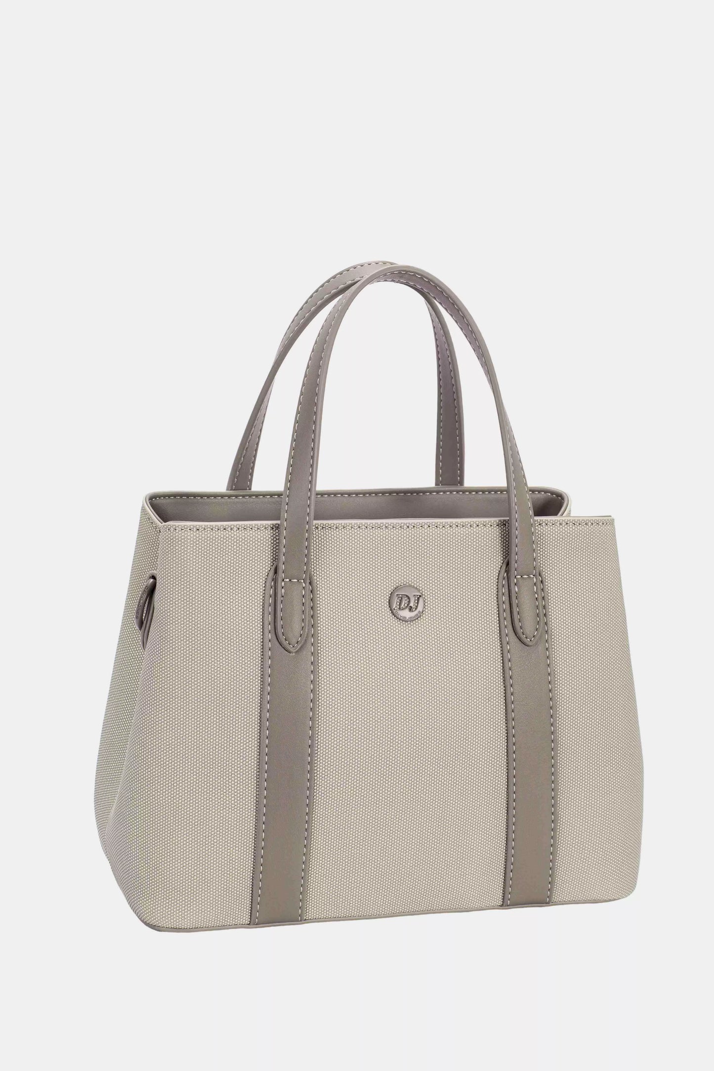 David Jones Canvas Handbag With Leather Trim Beige Taupe