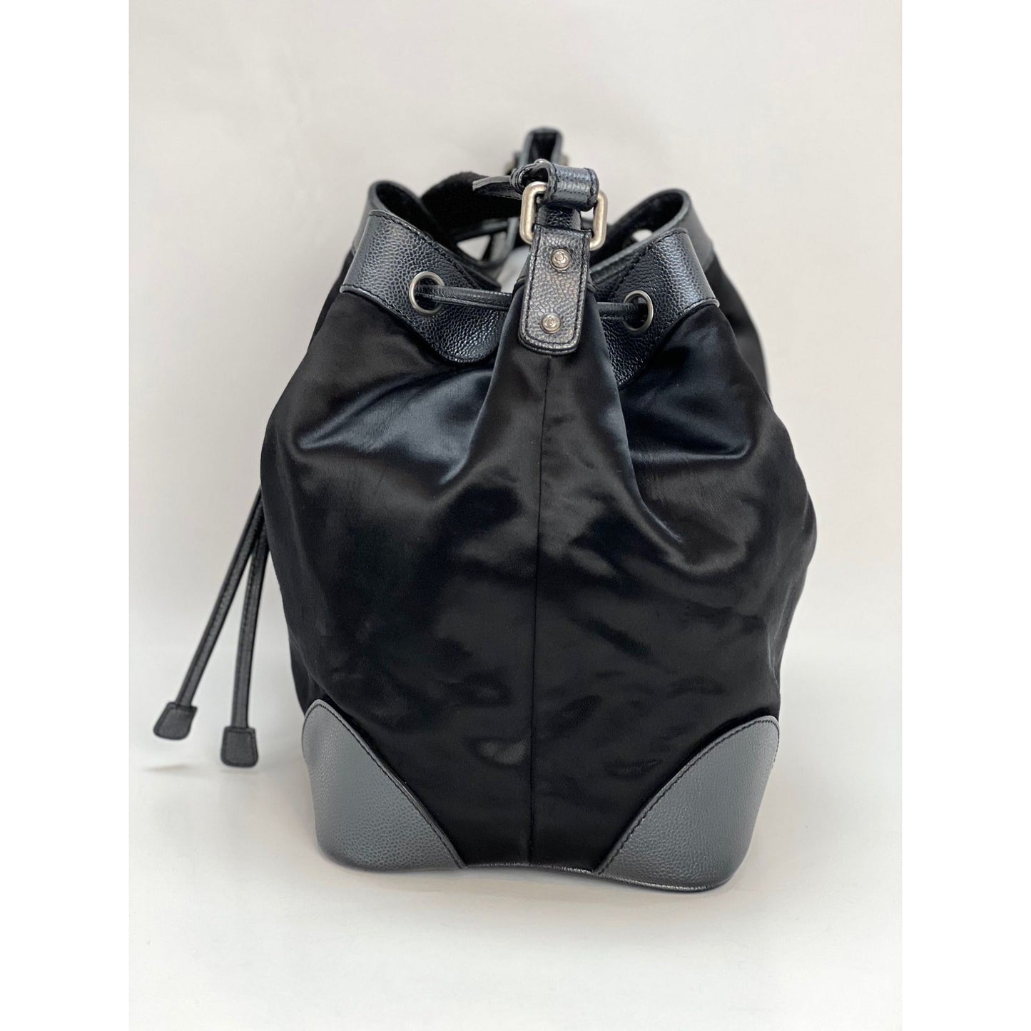 CHANEL Satin CC Large Black Bucket Shouler Bag