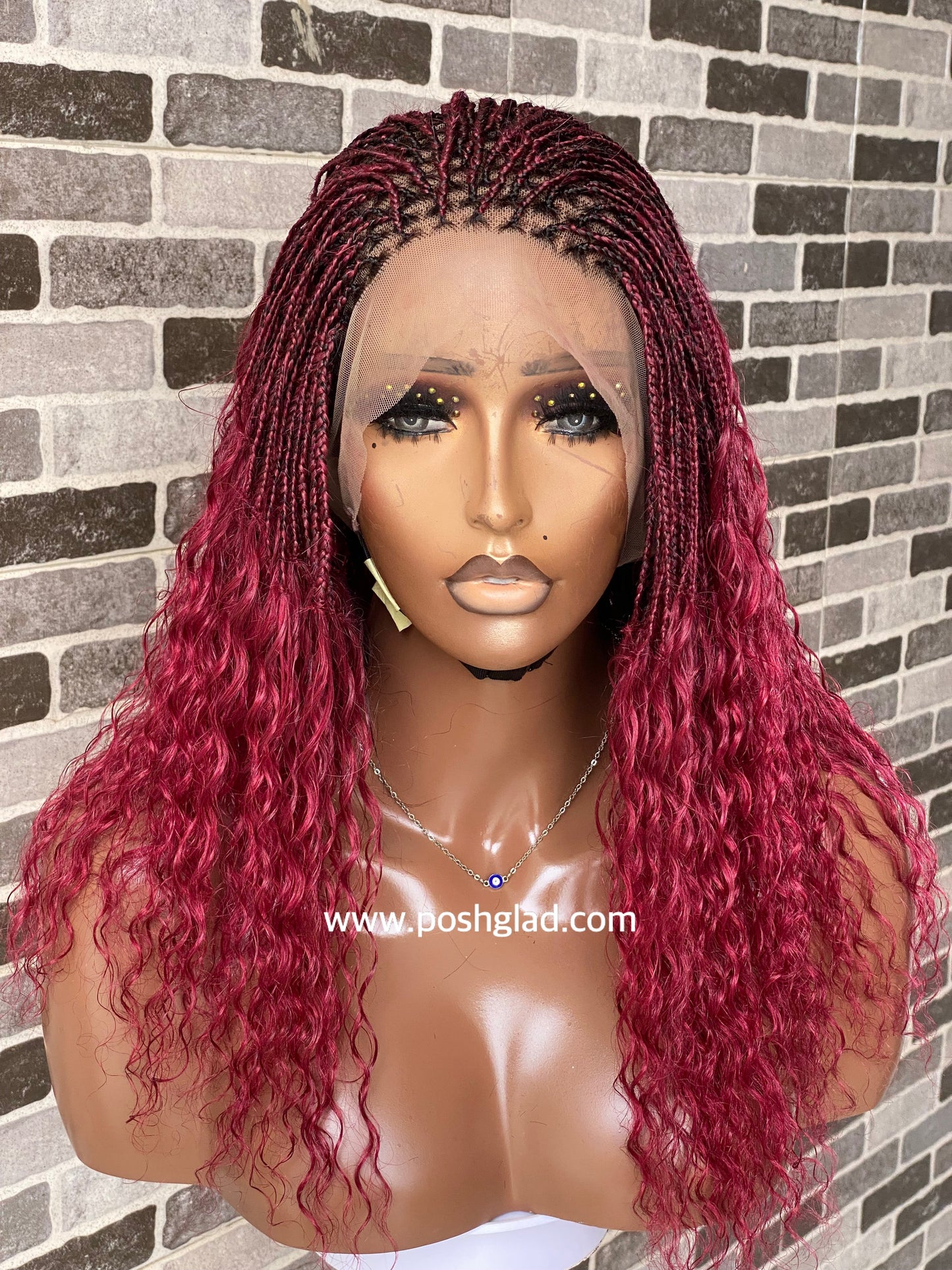 Wet And Wavy 100% Human Hair Knotless Braid Wig, HD Full Lace, Burgundy