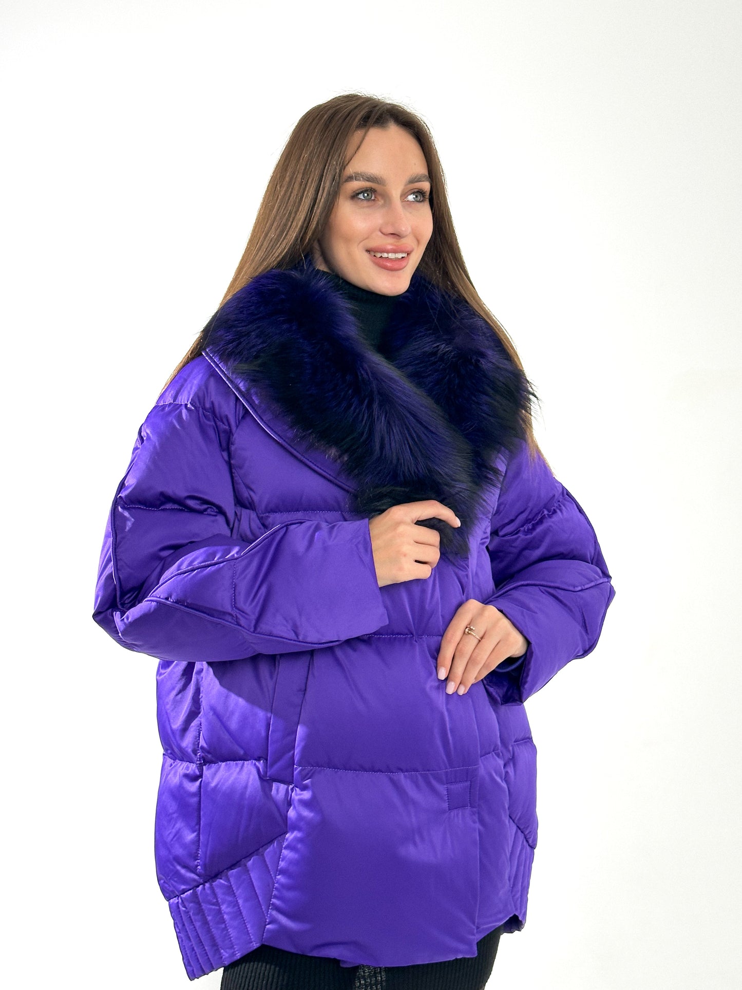 Manteau en duvet de renard argenté véritable de qualité supérieure