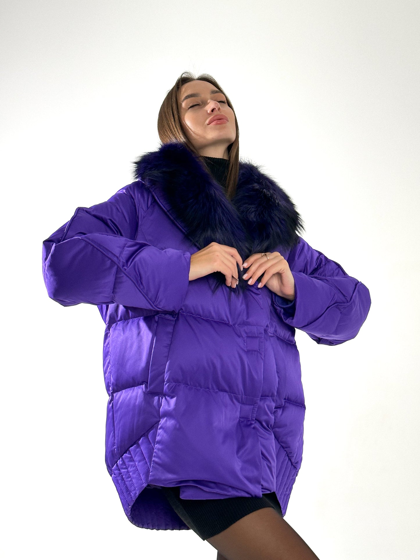 Manteau en duvet de renard argenté véritable de qualité supérieure