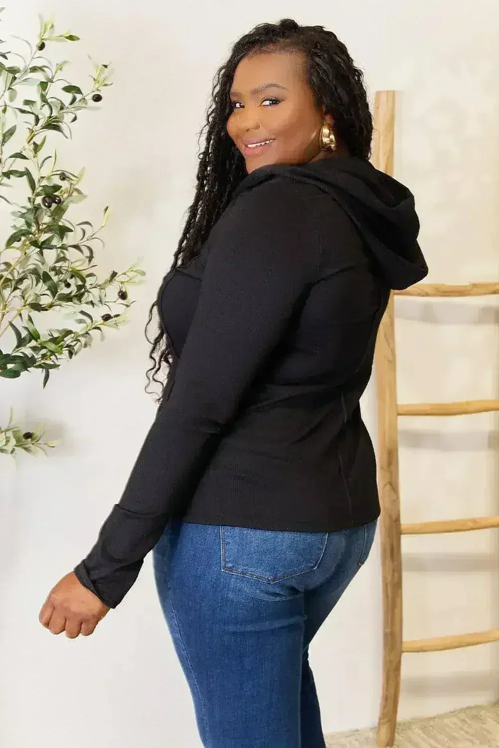 Black Exposed Seam Hoodie - Edgy Long Sleeve Design | Femstylo
