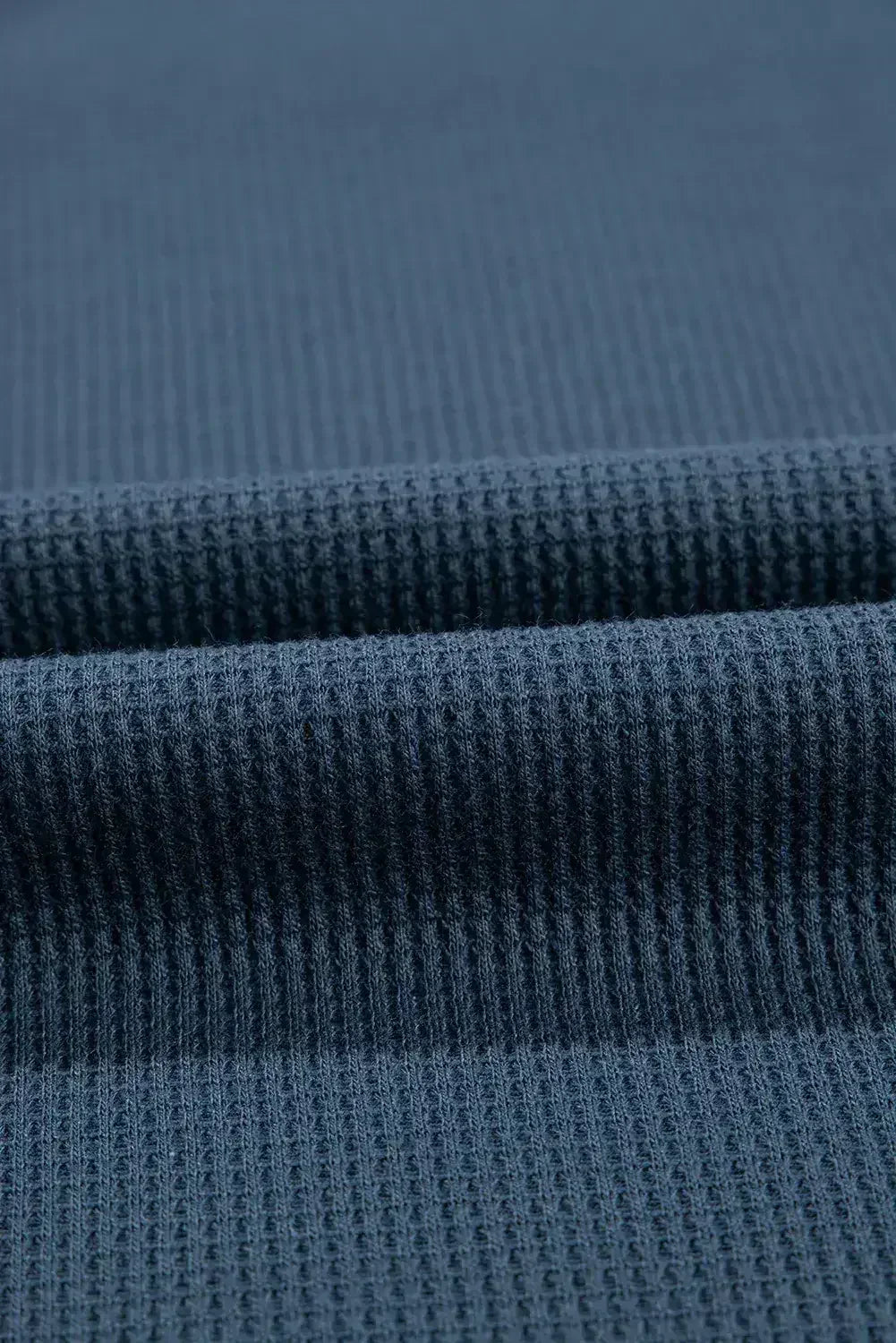 Blue Exposed Seam Drop Sleeve V Neck Waffle Textured Top