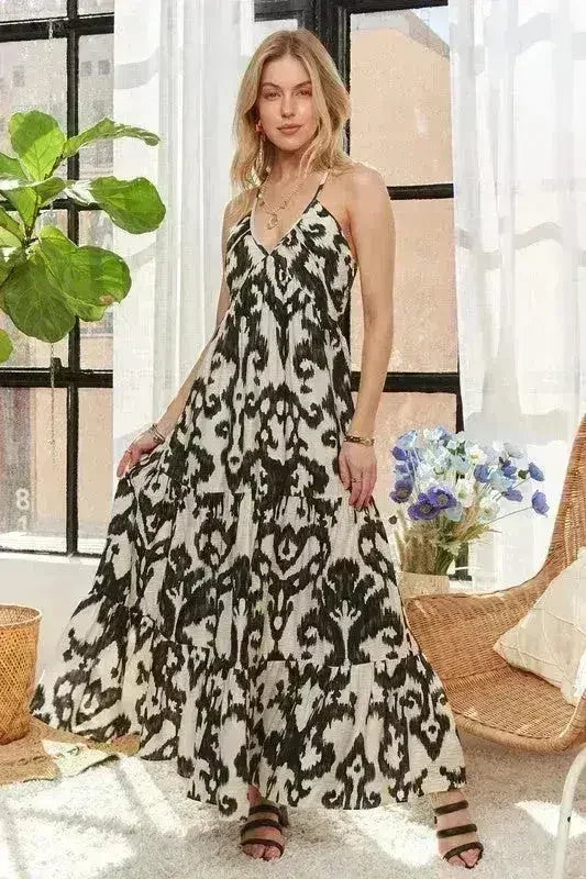 ADORA Crisscross Maxi Dress – Two-Tone V-Neck Evening Gown | Femstylo