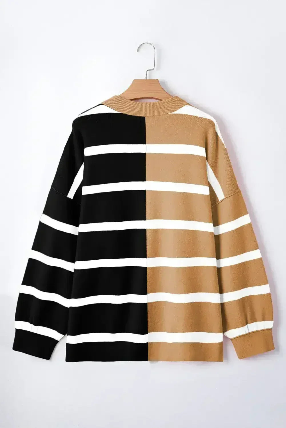 Pink Striped Patchwork Drop Shoulder Sweater