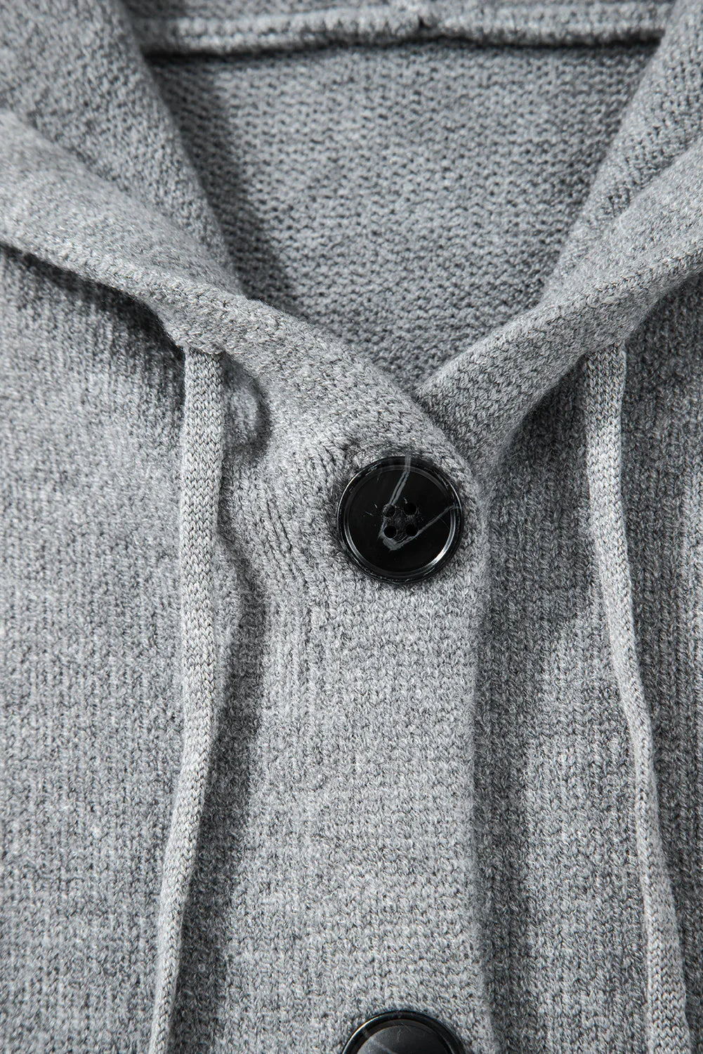 Medium Grey Hooded Button Up Drop Shoulder Sweater Cardigan