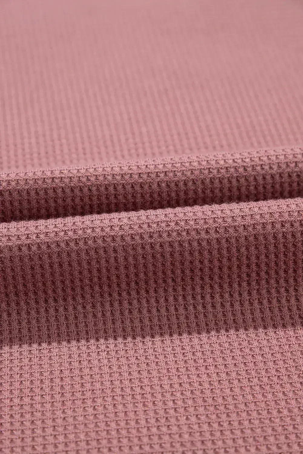 Blue Exposed Seam Drop Sleeve V Neck Waffle Textured Top