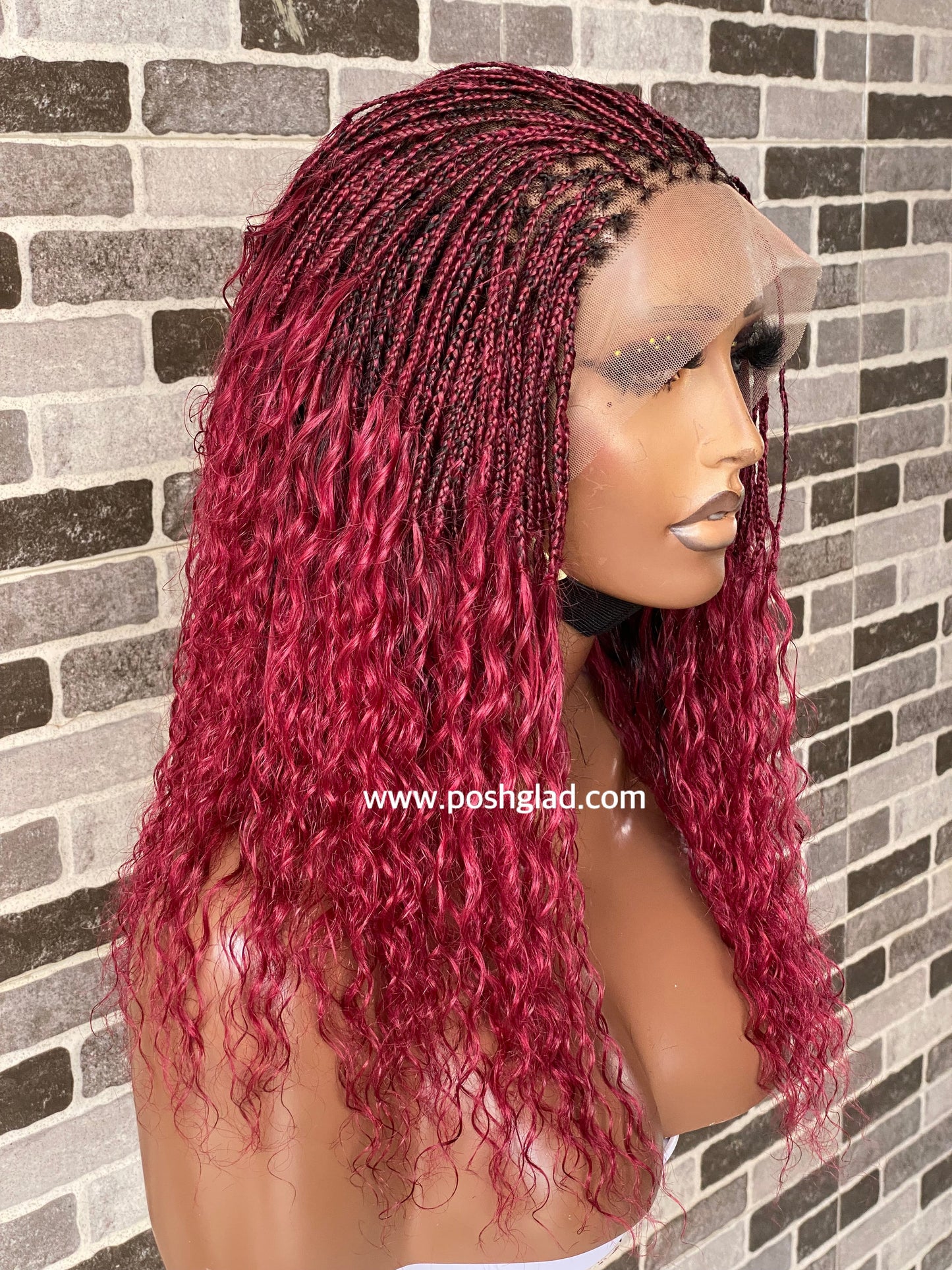Wet And Wavy 100% Human Hair Knotless Braid Wig, HD Full Lace, Burgundy